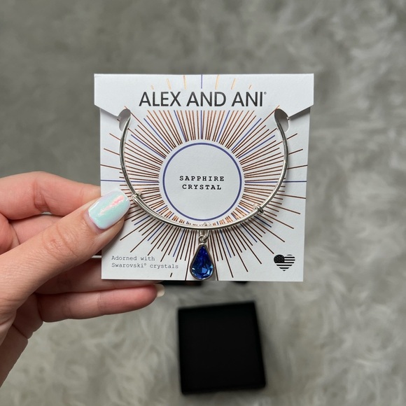 ALEX &  ANI Swarovski Sapphire Teardrop Crystal on Silver Bangle & gift box - Picture 3 of 6